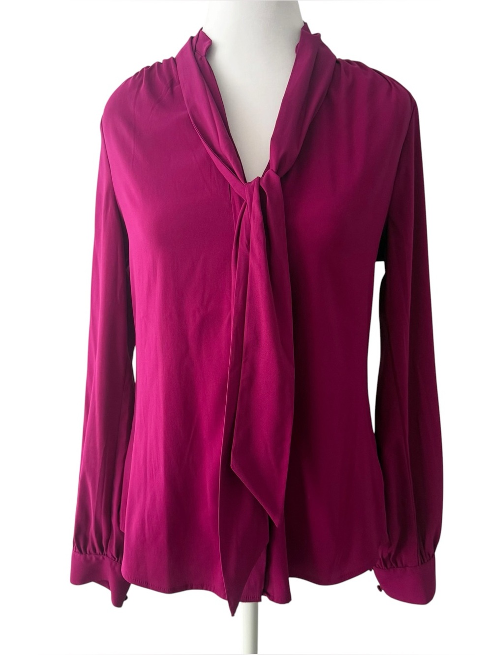 Express Relaxed Portofino Tie-Neck Long Sleeve Blouse Magenta